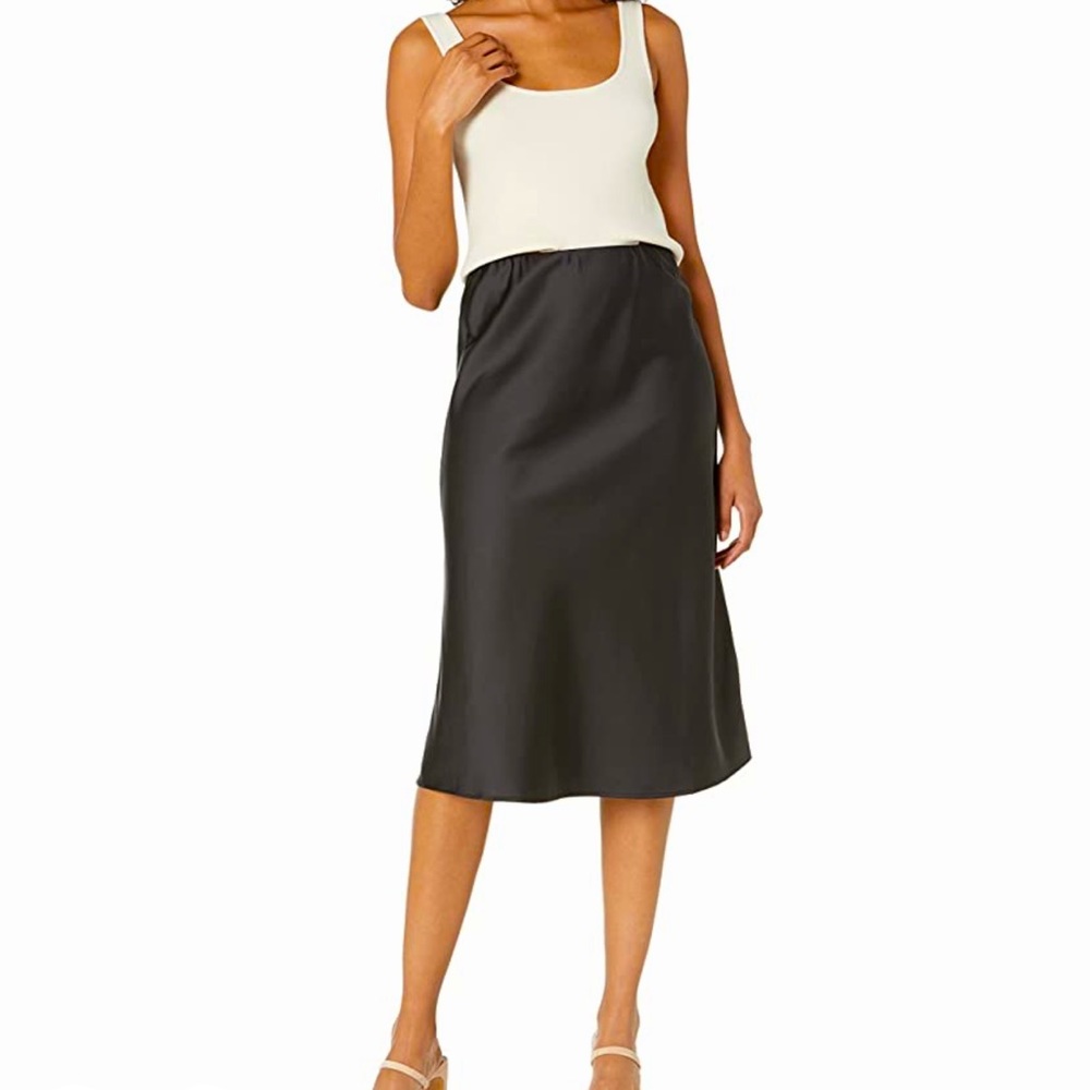 The Drop Black Silky Midi Skirt
